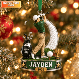 Custom Name Golf Swing Acrylic Ornament, Christmas Ornaments, Holiday Tree Decor