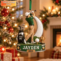 Custom Name Golf Swing Acrylic Ornament, Christmas Ornaments, Holiday Tree Decor