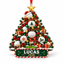 Custom Name Year Golf Ball Tree Acrylic Ornament, Christmas Tree Decor, Golf Gifts