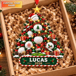 Custom Name Year Golf Ball Tree Acrylic Ornament, Christmas Tree Decor, Golf Gifts