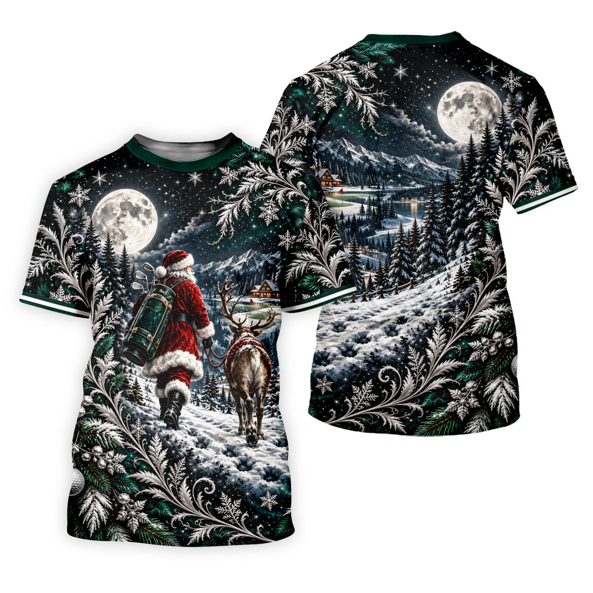 Moonlight Santa Reindeer Christmas Golf Shirt, Womens Golf Clothing, Womens Golf Tops