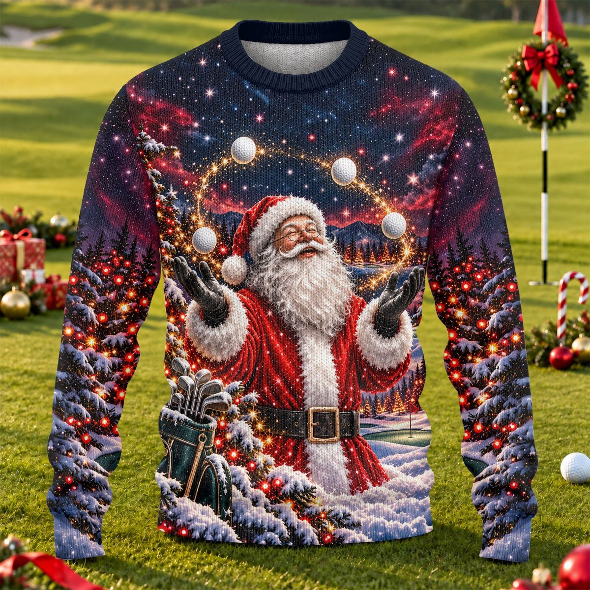 Santa Juggling Golf Balls Ugly Christmas Sweater, Ugly Sweater Party, Funny Xmas Gift