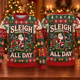 Sleigh All Day Santa Ugly Christmas Sweater, Christmas Gifts, Funny Christmas Outfit