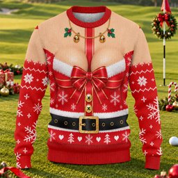 Busty Mrs Claus Red Bow Ugly Christmas Sweater, Ugly Sweater Party, Golf Lover Gifts