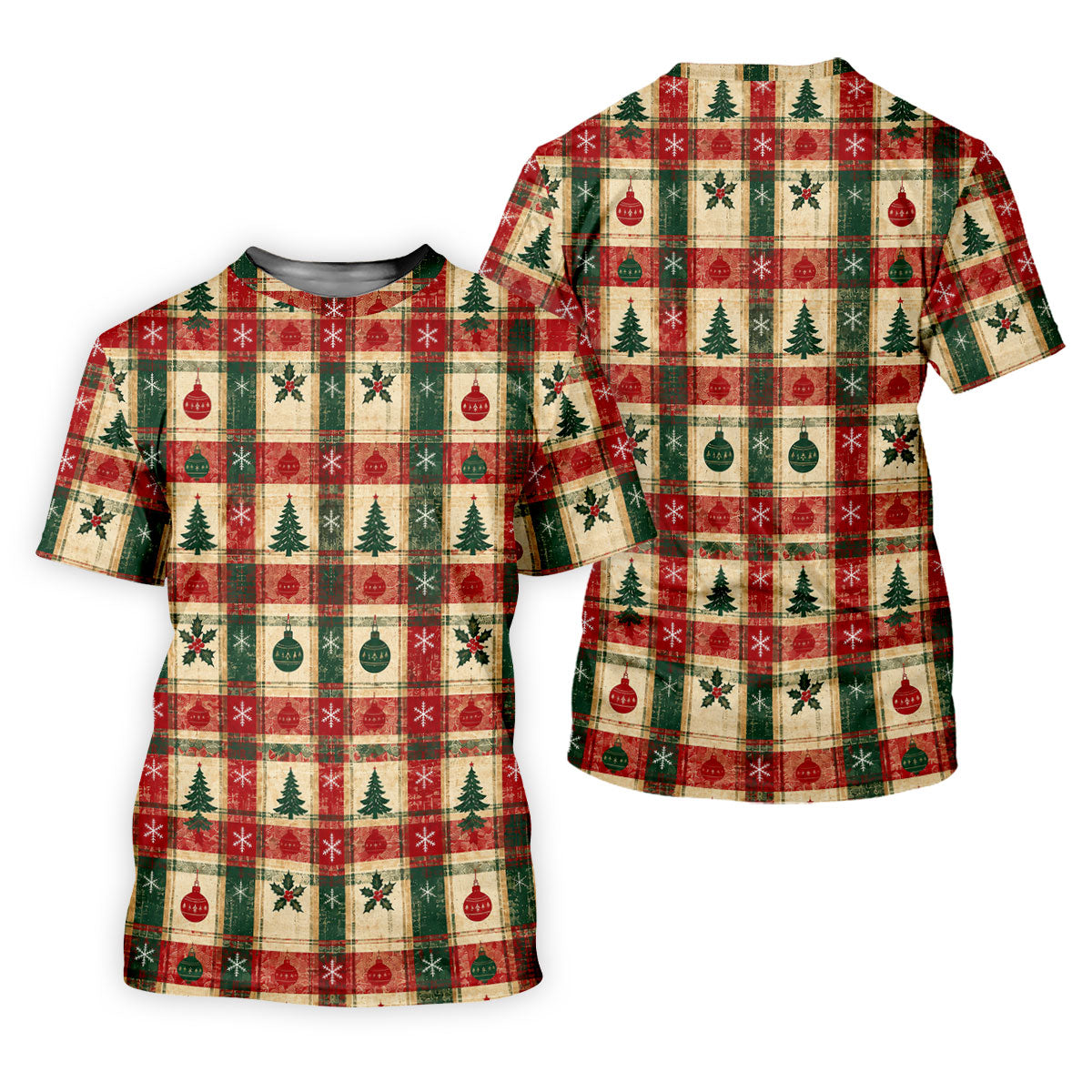 Tree Patchwork Plaid Christmas Golf Shirt, Golf Shirts For Men, Mens Golf Apparel