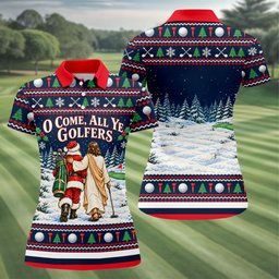 O Come All Ye Golfers Christmas Golf Shirt, Ladies Golf Shirts, Womens Golf Clothing