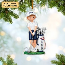 Custom Name Young Golfer Acrylic Ornament, Christmas Tree Decor, Gifts For Golfers