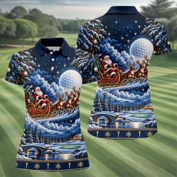 Santa Sleigh Golf Moon Christmas Golf Shirt, Womens Golf Tops, Golf Gifts For Women