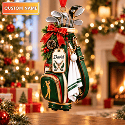 Custom Name Golf Bag Red Bow Acrylic Ornament, Christmas Ornaments, Golfer Gifts