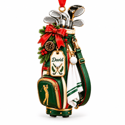 Custom Name Golf Bag Red Bow Acrylic Ornament, Christmas Ornaments, Golfer Gifts