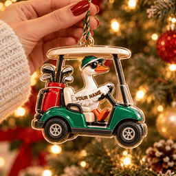 Custom Name Goose Golf Cart Acrylic Ornament, Christmas Tree Decor, Golf Lover Gifts