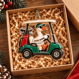Custom Name Goose Golf Cart Acrylic Ornament, Christmas Tree Decor, Golf Lover Gifts