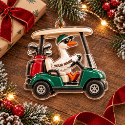 Custom Name Goose Golf Cart Acrylic Ornament, Christmas Tree Decor, Golf Lover Gifts