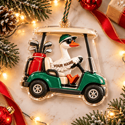 Custom Name Goose Golf Cart Acrylic Ornament, Christmas Tree Decor, Golf Lover Gifts