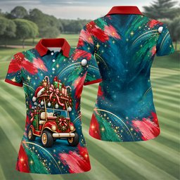 Santa Gift Golf Cart Christmas Golf Shirt, Golf Shirts For Women, Womens Golf Apparel