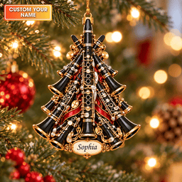 Custom Name Clarinet Tree Acrylic Ornament, Christmas Ornaments, Music Lover Gifts