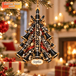 Custom Name Clarinet Tree Acrylic Ornament, Christmas Ornaments, Music Lover Gifts