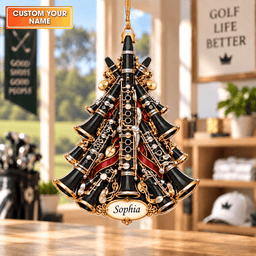 Custom Name Clarinet Tree Acrylic Ornament, Christmas Ornaments, Music Lover Gifts