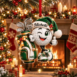 Custom Name Golf Ball Santa Hat Acrylic Ornament, Christmas Ornaments, Golfer Gifts
