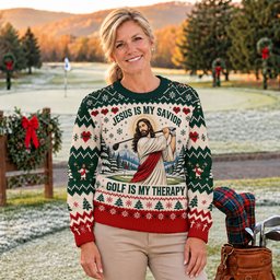 Jesus Savior Golf Therapy Ugly Christmas Sweater, Ugly Sweater Party, Funny Xmas Gift