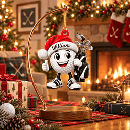 Custom Name Santa Hat Golf Ball Acrylic Ornament, Christmas Gifts, Holiday Keepsake