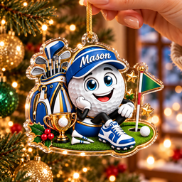 Custom Name Golf Ball Cap Trophy Acrylic Ornament, Christmas Tree Decor, Golf Gifts