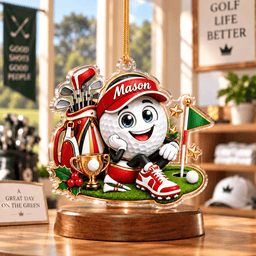 Custom Name Golf Ball Cap Trophy Acrylic Ornament, Christmas Tree Decor, Golf Gifts