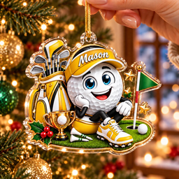 Custom Name Golf Ball Cap Trophy Acrylic Ornament, Christmas Tree Decor, Golf Gifts