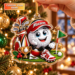 Custom Name Golf Ball Cap Trophy Acrylic Ornament, Christmas Tree Decor, Golf Gifts