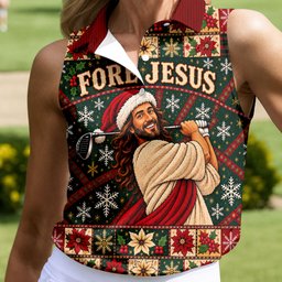 Fore Jesus Santa Hat Christmas Golf Shirt, Golf Shirts For Women, Womens Golf Shirts