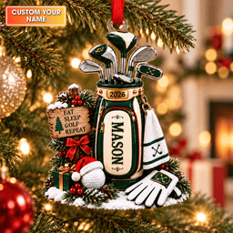 Custom Name Year Eat Sleep Golf Repeat Acrylic Ornament, Christmas Gifts, Golf Gifts