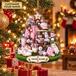 Custom Name Pink Golf Gear Tree Acrylic Ornament, Christmas Tree Decor, Golf Gifts