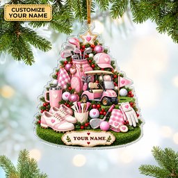 Custom Name Pink Golf Gear Tree Acrylic Ornament, Christmas Tree Decor, Golf Gifts