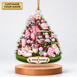 Custom Name Pink Golf Gear Tree Acrylic Ornament, Christmas Tree Decor, Golf Gifts