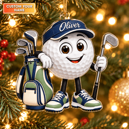 Custom Name Golf Ball And Bag Acrylic Ornament, Christmas Ornaments, Golf Lover Gifts