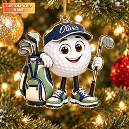 Custom Name Golf Ball And Bag Acrylic Ornament, Christmas Ornaments, Golf Lover Gifts