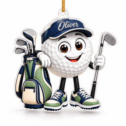 Custom Name Golf Ball And Bag Acrylic Ornament, Christmas Ornaments, Golf Lover Gifts