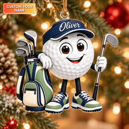 Custom Name Golf Ball And Bag Acrylic Ornament, Christmas Ornaments, Golf Lover Gifts
