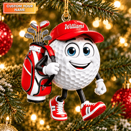 Custom Name Walking Golf Ball Acrylic Ornament, Christmas Tree Decor, Golfer Gifts