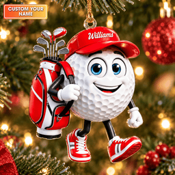 Custom Name Walking Golf Ball Acrylic Ornament, Christmas Tree Decor, Golfer Gifts