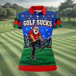 Golf Sucks Angry Santa Christmas Golf Shirt, Womens Golf Tops, Ladies Golf Shirts