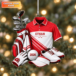 Custom Name Golf Shirt And Bag Acrylic Ornament, Christmas Gifts, Gifts For Golfers