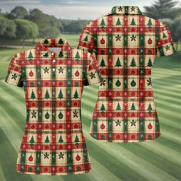 Tree Patchwork Plaid Christmas Golf Shirt, Golf Gifts For Women, Womens Golf Clothing