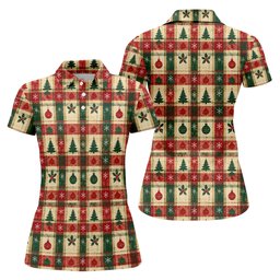 Tree Patchwork Plaid Christmas Golf Shirt, Golf Gifts For Women, Womens Golf Clothing