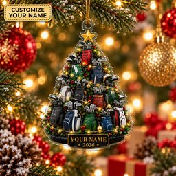 Custom Name Year Golf Bag Tree Acrylic Ornament, Christmas Ornaments, Golfer Gifts