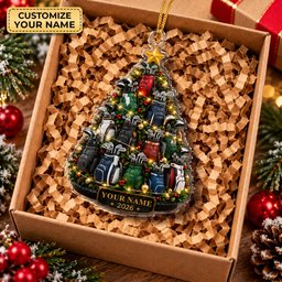 Custom Name Year Golf Bag Tree Acrylic Ornament, Christmas Ornaments, Golfer Gifts