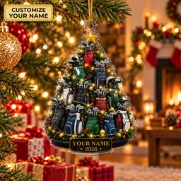 Custom Name Year Golf Bag Tree Acrylic Ornament, Christmas Ornaments, Golfer Gifts