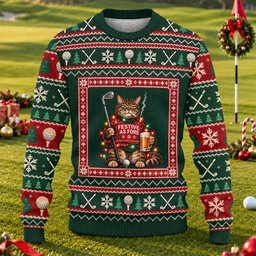 Festive As Fore Cat Beer Ugly Christmas Sweater, Funny Xmas Gift, Christmas Golf Gift
