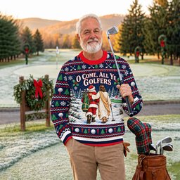O Come All Ye Golfers Ugly Christmas Sweater, Funny Xmas Gift, Funny Christmas Outfit