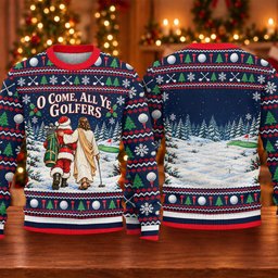 O Come All Ye Golfers Ugly Christmas Sweater, Funny Xmas Gift, Funny Christmas Outfit